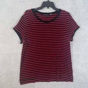 Chico's T Shirt Womens 3 Red Black Stripes Short Sleeve Round Neck Casual Top